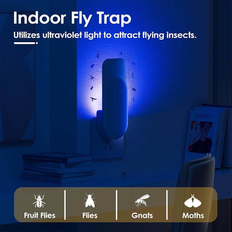TIENBE Flying Insect Trap, 2 in 1 Indoor Plug-in Fruit Fly Trap, 2 Trap White and 12 Glue Cards, Fruit Fly Traps for Gnat, Moth, Mosquito, Suitable for Every Part of The Home - Image 5
